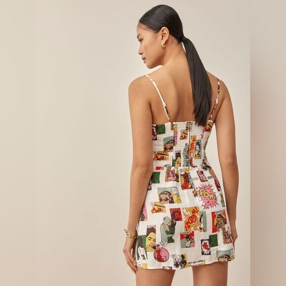 REFORMATION Huckleberry Linen Dress in comic print - Picture 4 of 9